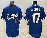 Men's Los Angeles Dodgers #17 Shohei Ohtani Blue Japanese Name Player Number Cool Base Jersey,baseball caps,new era cap wholesale,wholesale hats